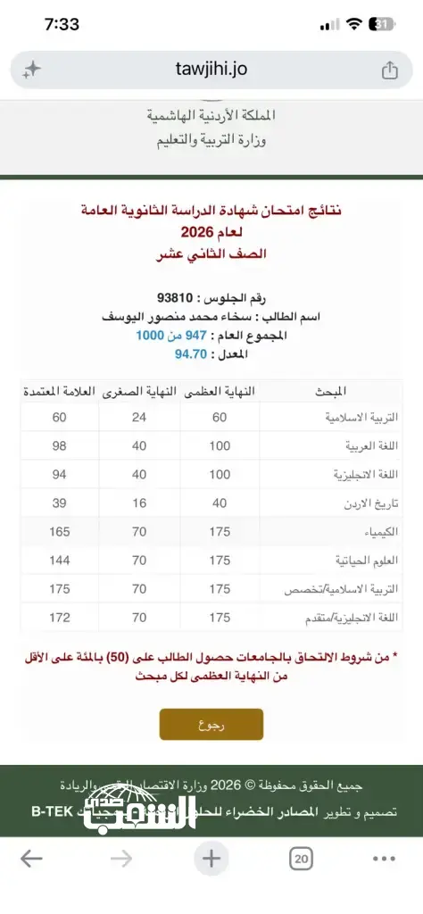 (الحافظة لكتاب الله) سخاء محمد العتوم .. ألف مبارك النجاح و التفوق في التوجيهي